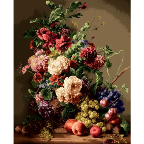 نخ و نقشه تابلو فرش گل و گلدان طرح گل و میوه