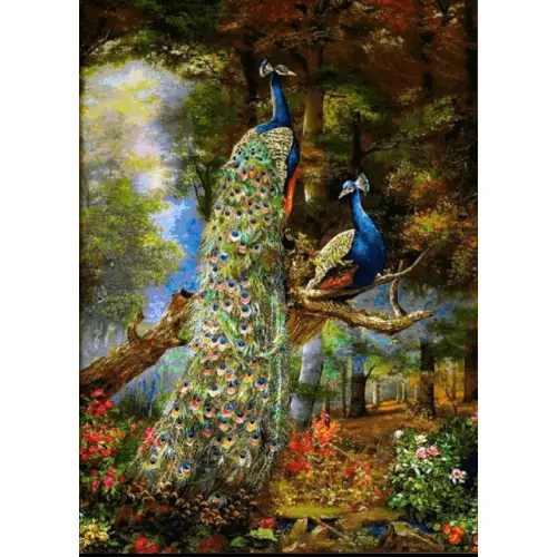 نخ و نقشه تابلو فرش حیوانات طرح دو طاووس کد 1400